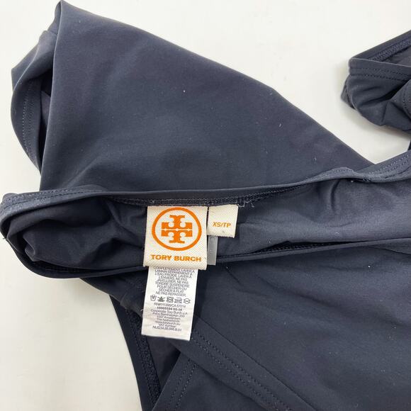 Tory Burch Solid Wrap One Piece Swimsuit Black XSmall XS Halter Neck Cut Outs - Picture 8 of 9